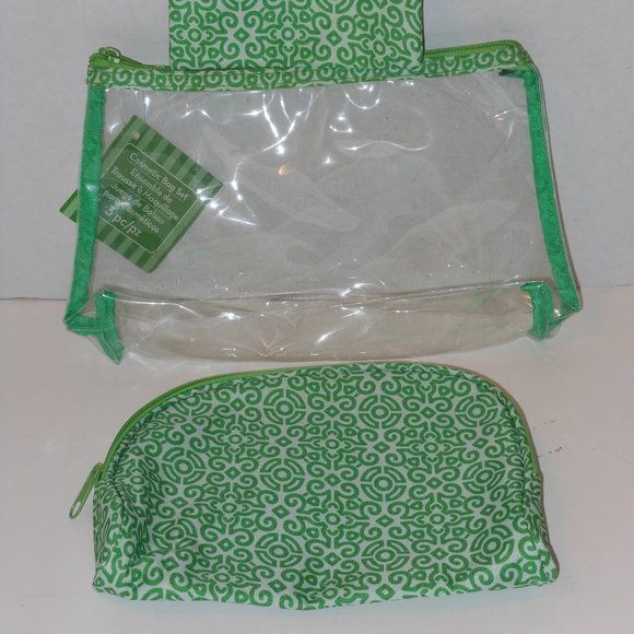 THREE PIECE GREEN AND WHITE COSMETIC BAG SET - Picture 3 of 5